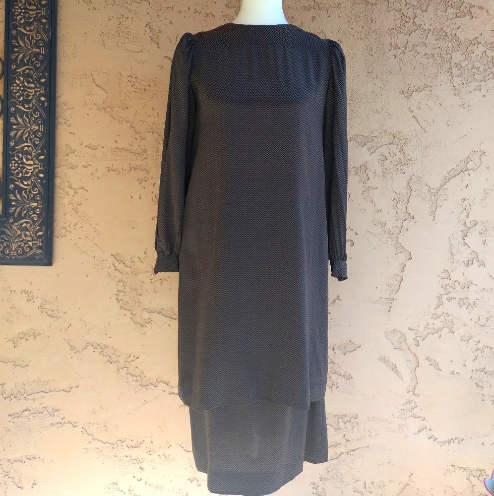 Vintage - Albert Nipon Brown And Black Chevron Si… - image 6